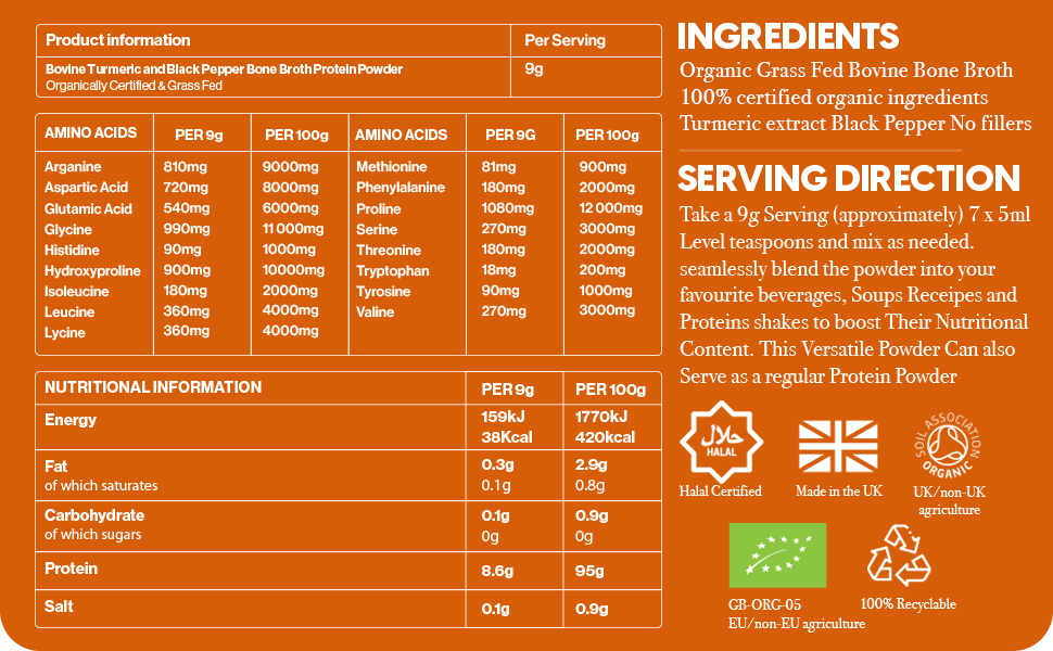 Organic Bone Broth with Turmeric Extract and Black Pepper 270g